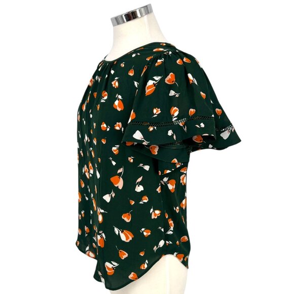 Ann Taylor Green Floral Ruffled Flutter Sleeve Blouse Size XS - Picture 3 of 10